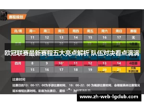 欧冠联赛最新赛程五大亮点解析 队伍对决看点满满
